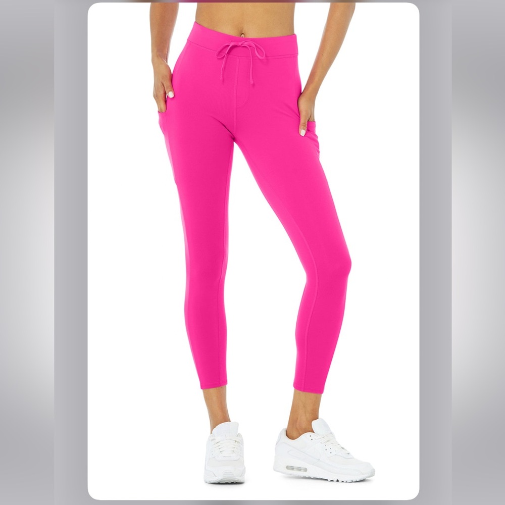 Alo Yoga checkpoint neon Pink Leggings size large Airbrush fabric